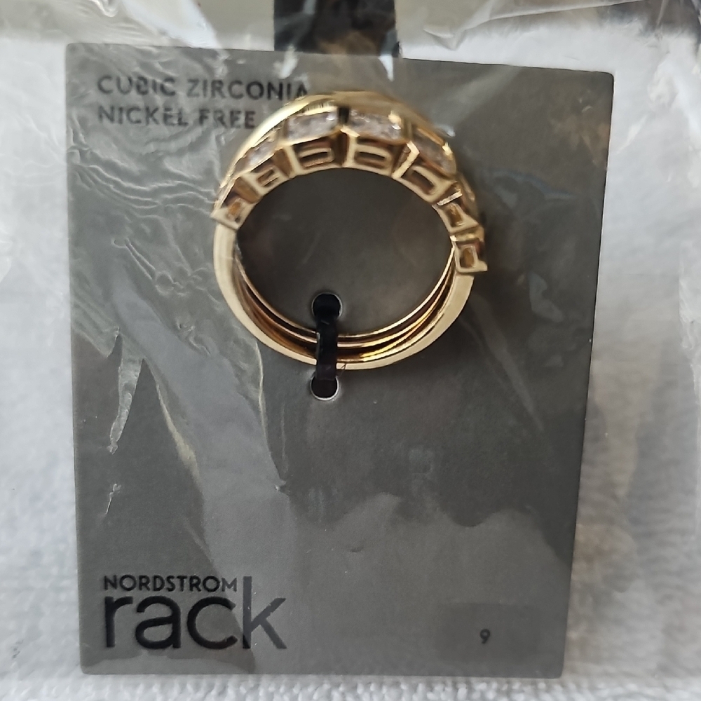 NWT Nordstrom Rack Elegant Cubic Zirconia Gold Ring Duo  Nickel Free. Size 8 - Picture 9 of 11